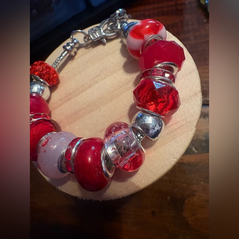 Red and Silver Beaded Bracelet